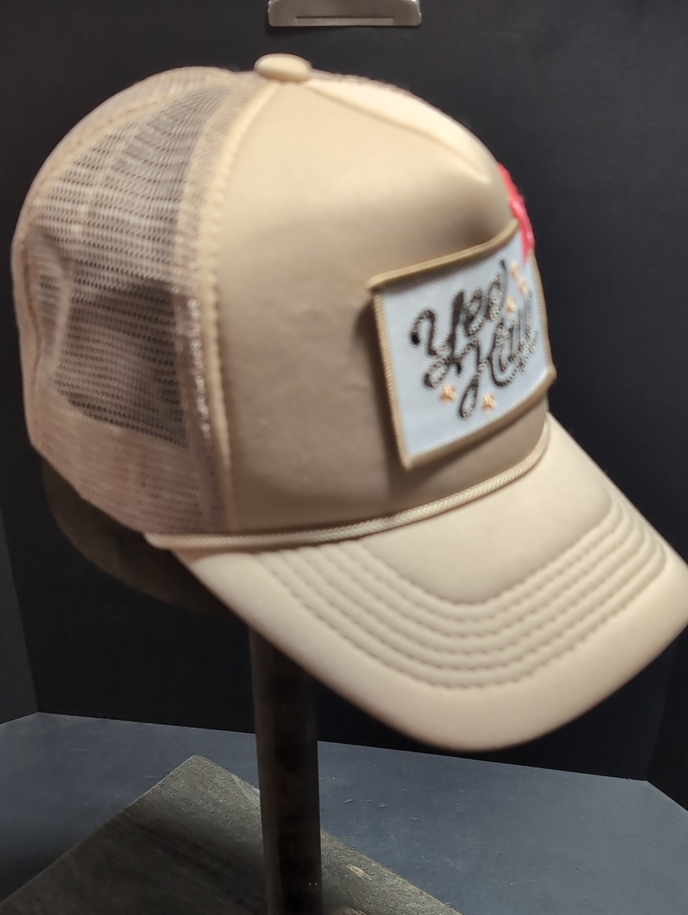 Yee Haw Women's Tan Vintage Style Mesh/Snapback Trucker Hat.